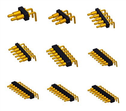 Konektor Pogo Pin Sudut Kanan bermuatan pegas